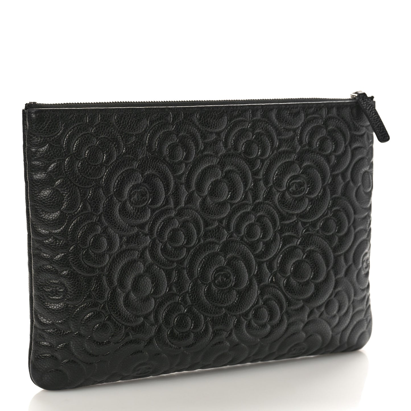 Caviar Camellia Embossed Medium Cosmetic Case Black