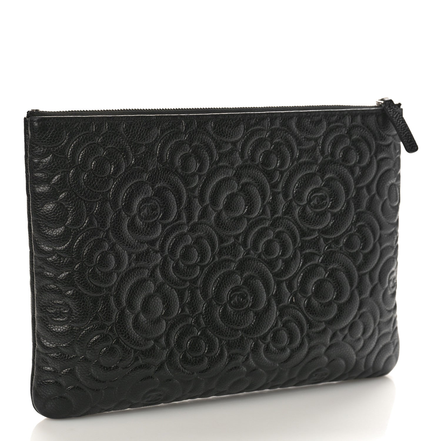 Chanel Caviar Camellia Embossed Medium Cosmetic Case Black 3 of 8