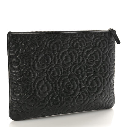 Chanel Caviar Camellia Embossed Medium Cosmetic Case Black 3 of 8