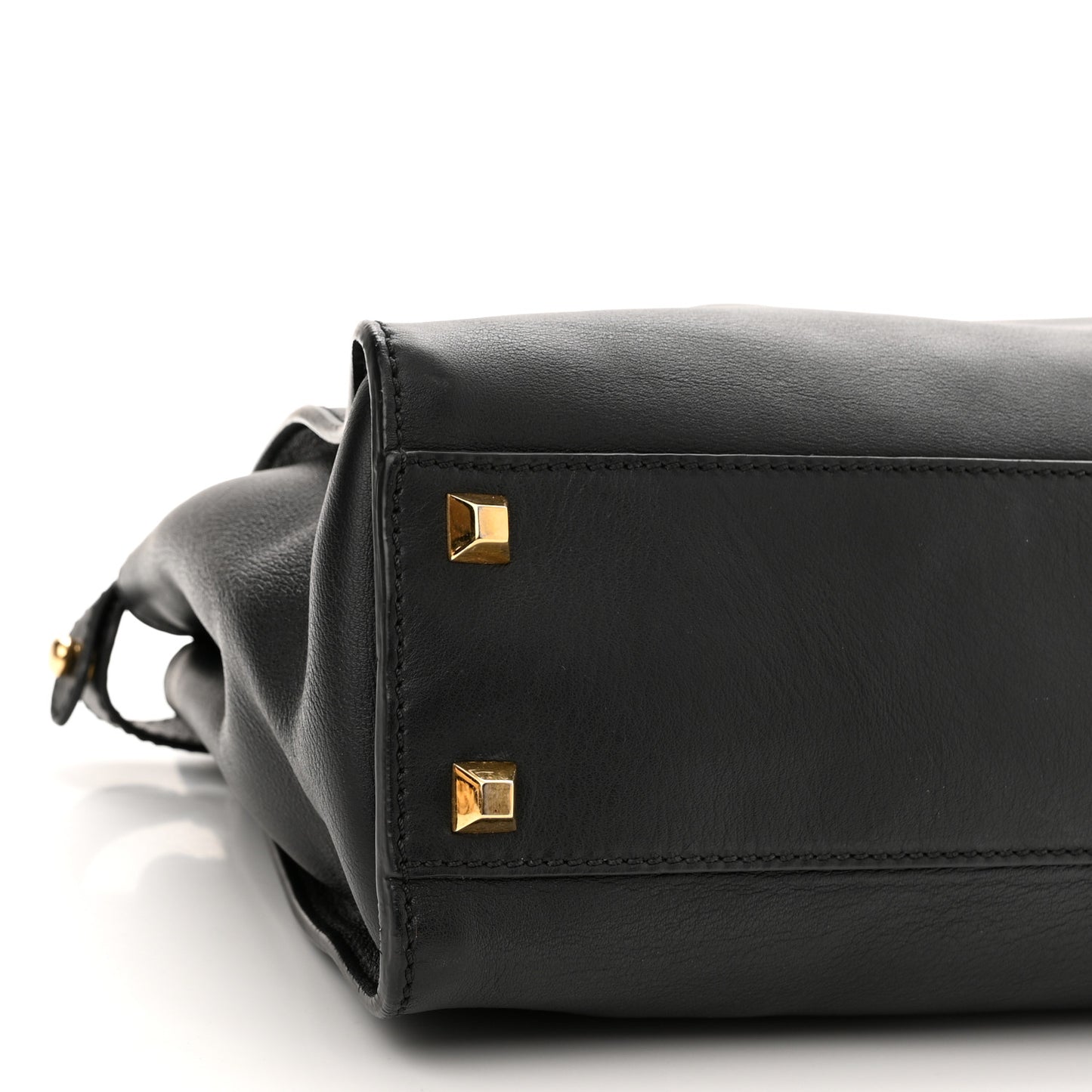 Vitello Seta Gold Studded Medium Peekaboo Iconic Satchel Black