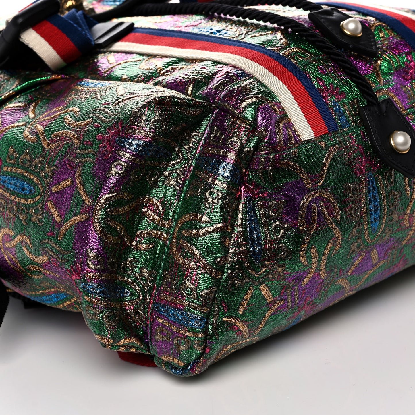 Brocade Web Small Double Buckle Backpack Green Multicolor