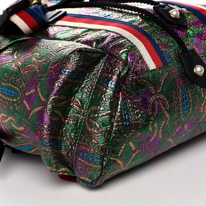 Gucci Brocade Web Small Double Buckle Backpack Green Multicolor 11 of 14