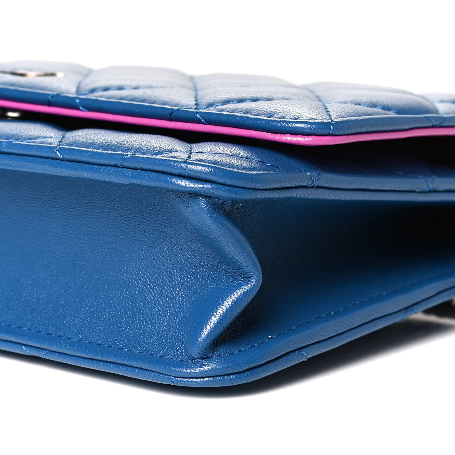 Chanel Lambskin Quilted Wallet On Chain WOC Dark Blue Pink 10 of 12