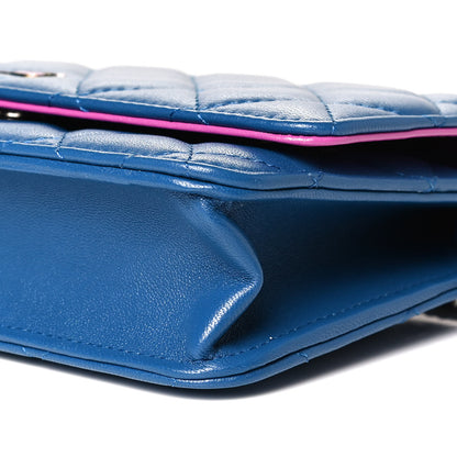 Chanel Lambskin Quilted Wallet On Chain WOC Dark Blue Pink 10 of 12