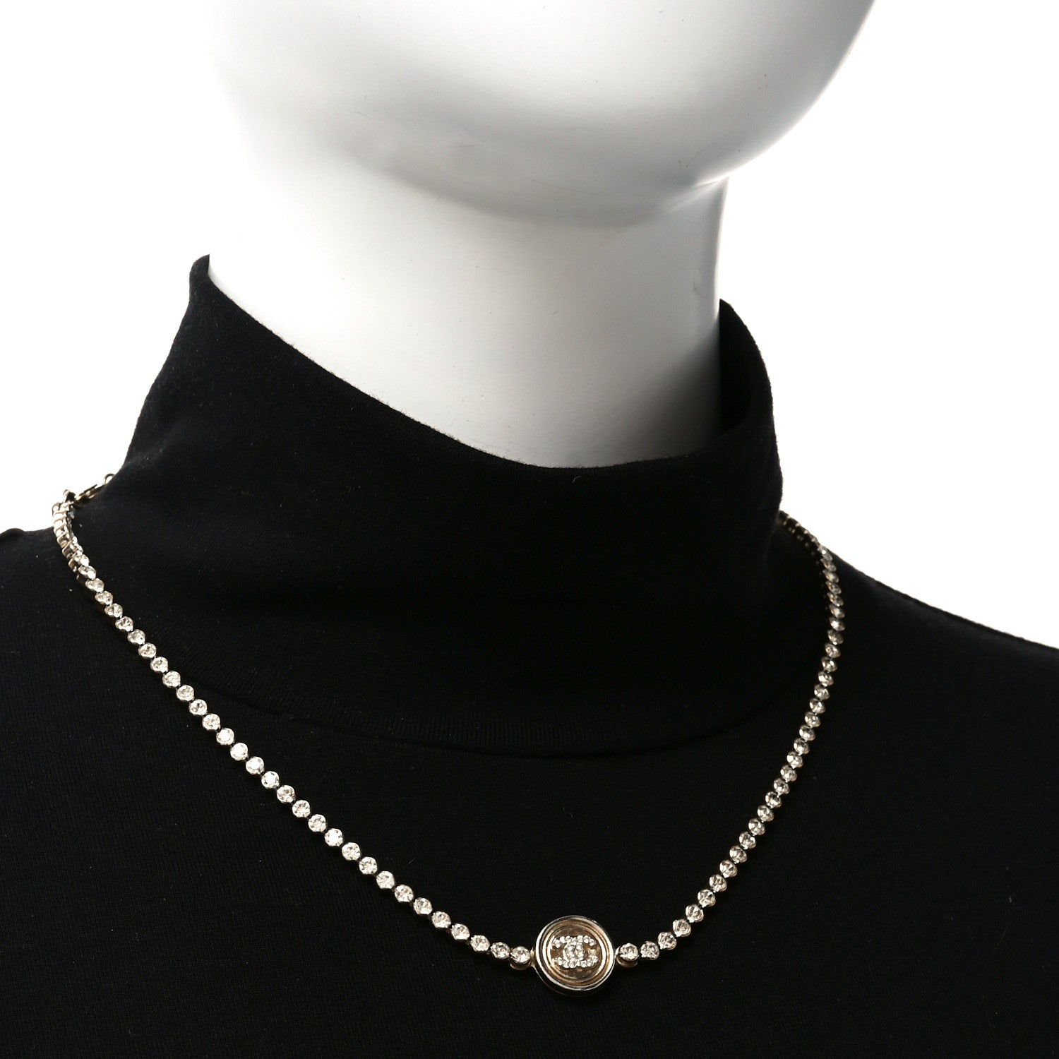 Chanel Crystal Pearl CC Choker Necklace Gold 2 of 4