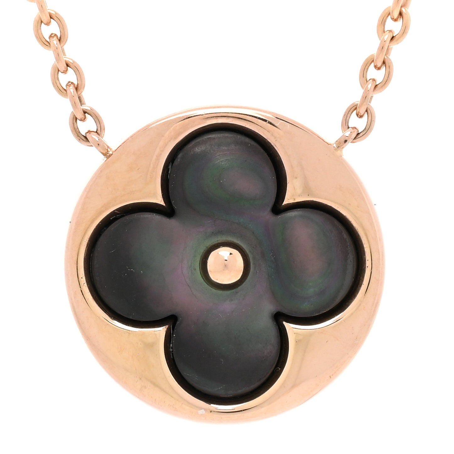 18K Pink Gold Grey Mother Of Pearl Blossom Sun Pendant Necklace