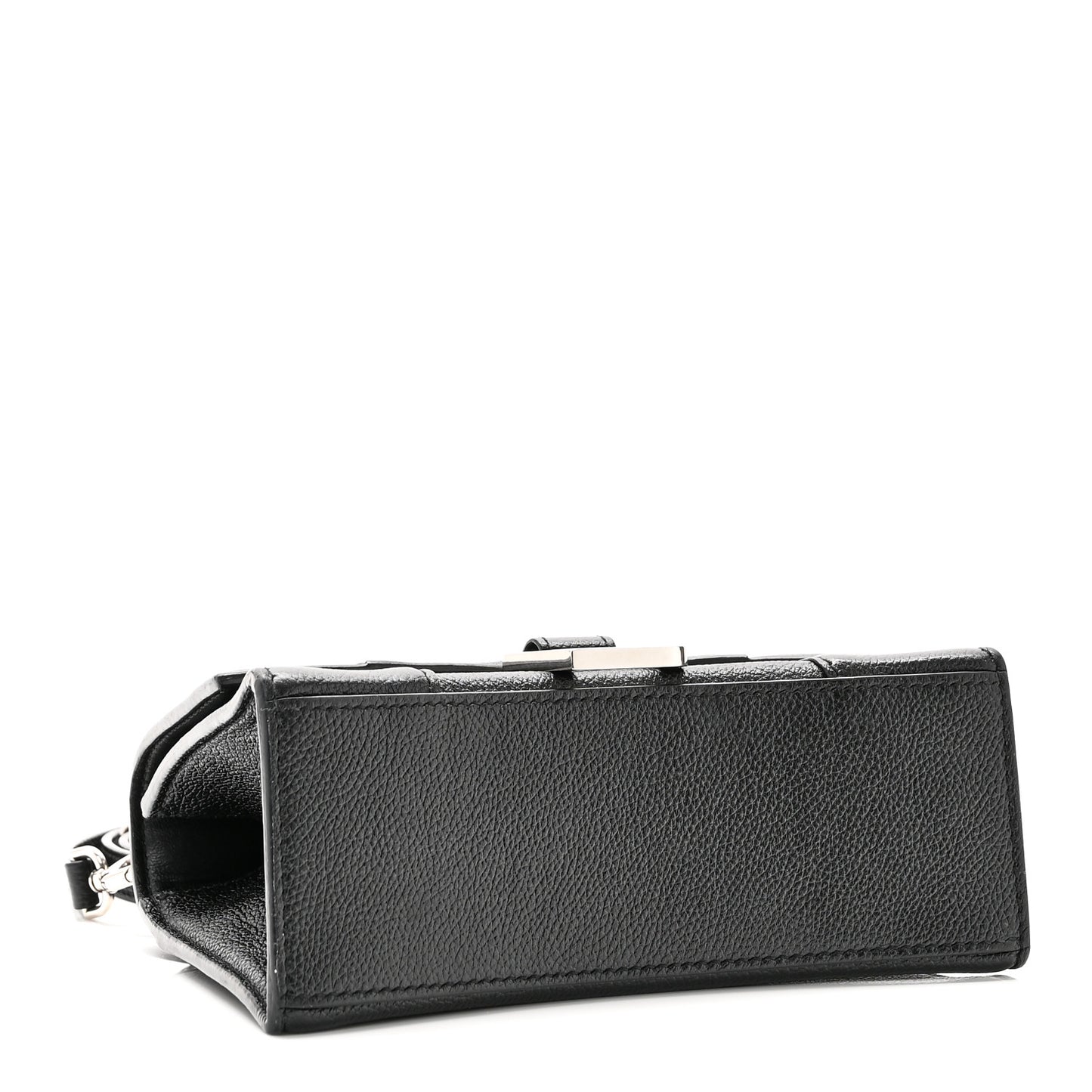 Grained Calfskin Hourglass Top Handle Bag XS Black