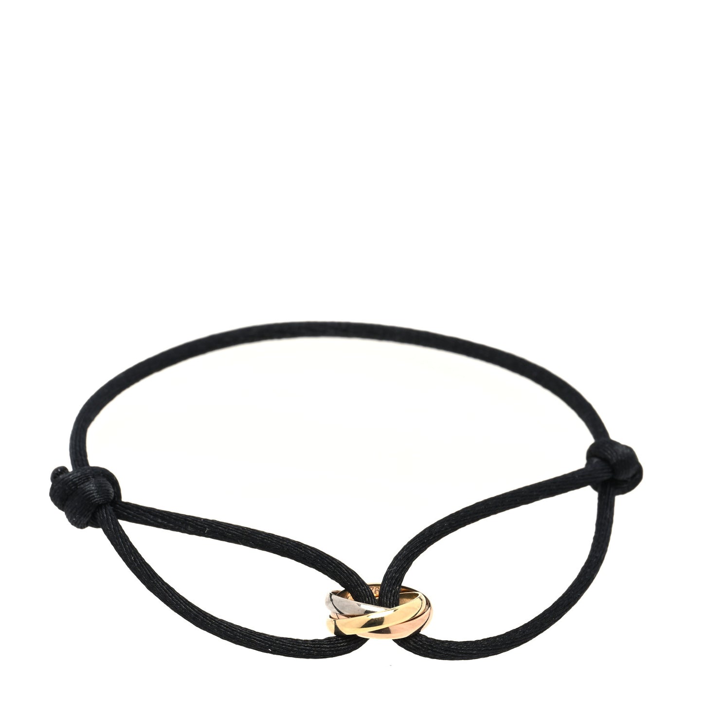 18K Pink Yellow White Gold Trinity Adjustable Cord Bracelet Black