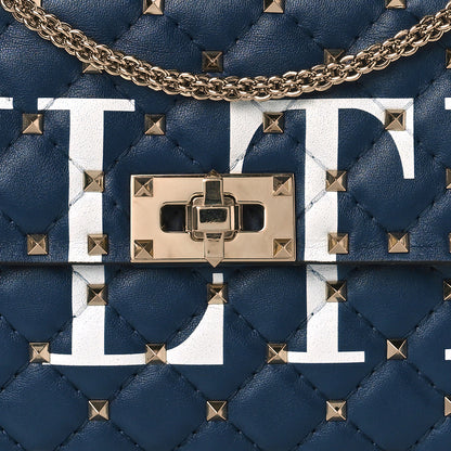 Valentino Garavani Nappa VLTN Print Medium Rockstud Spike Shoulder Bag Pure Blue White 7 of 11