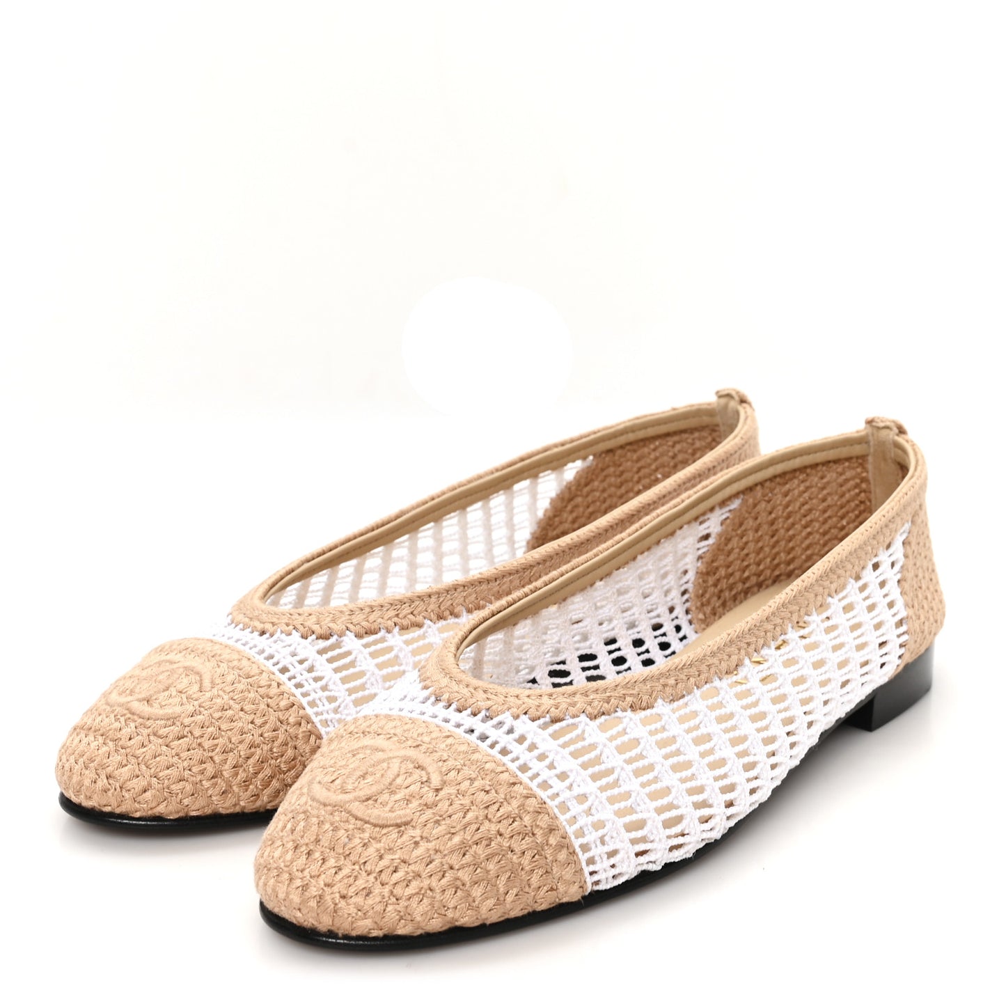 Raffia CC Cap Toe Ballerina Flats 36.5 White Beige