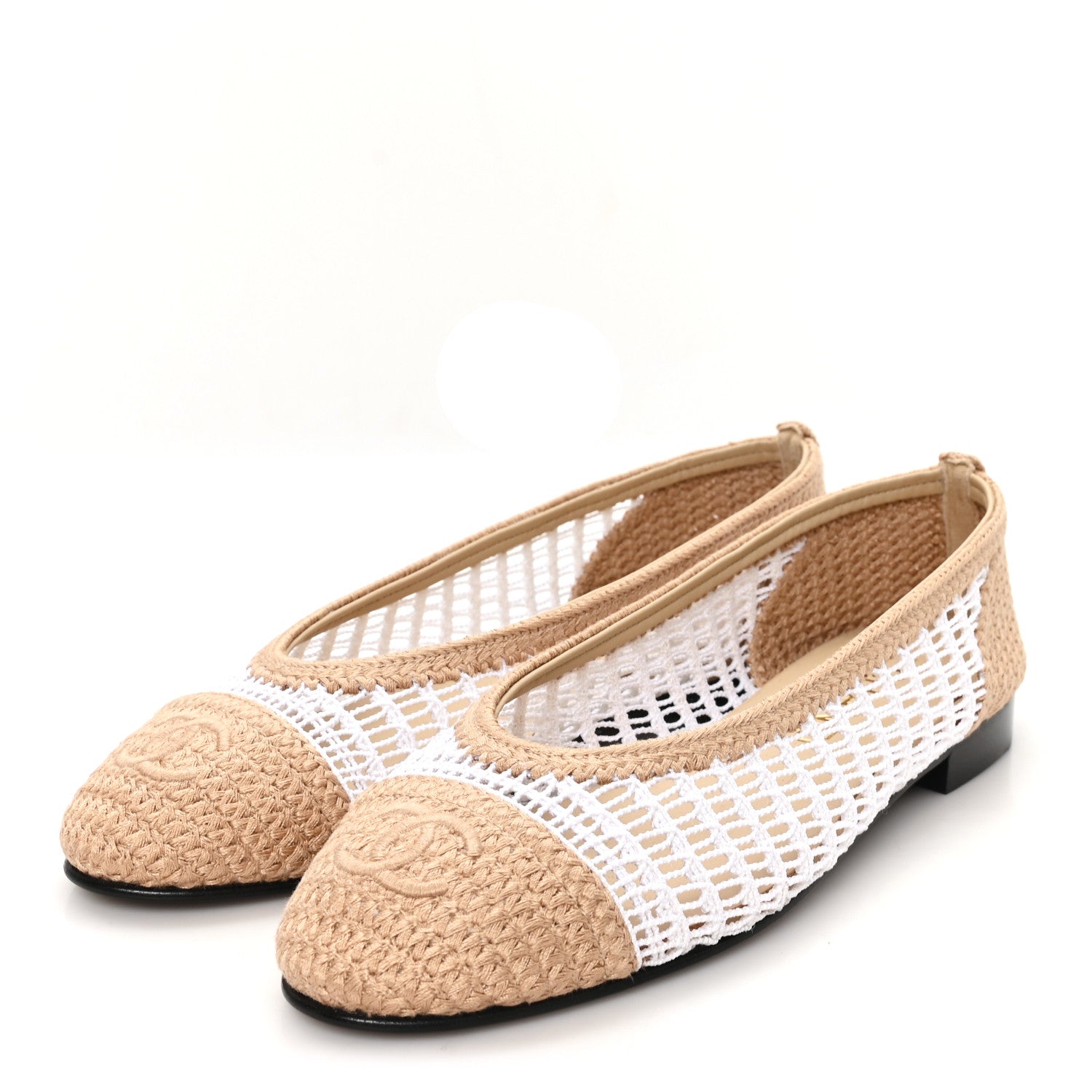 Chanel Raffia CC Cap Toe Ballerina Flats 36.5 White Beige 4 of 8