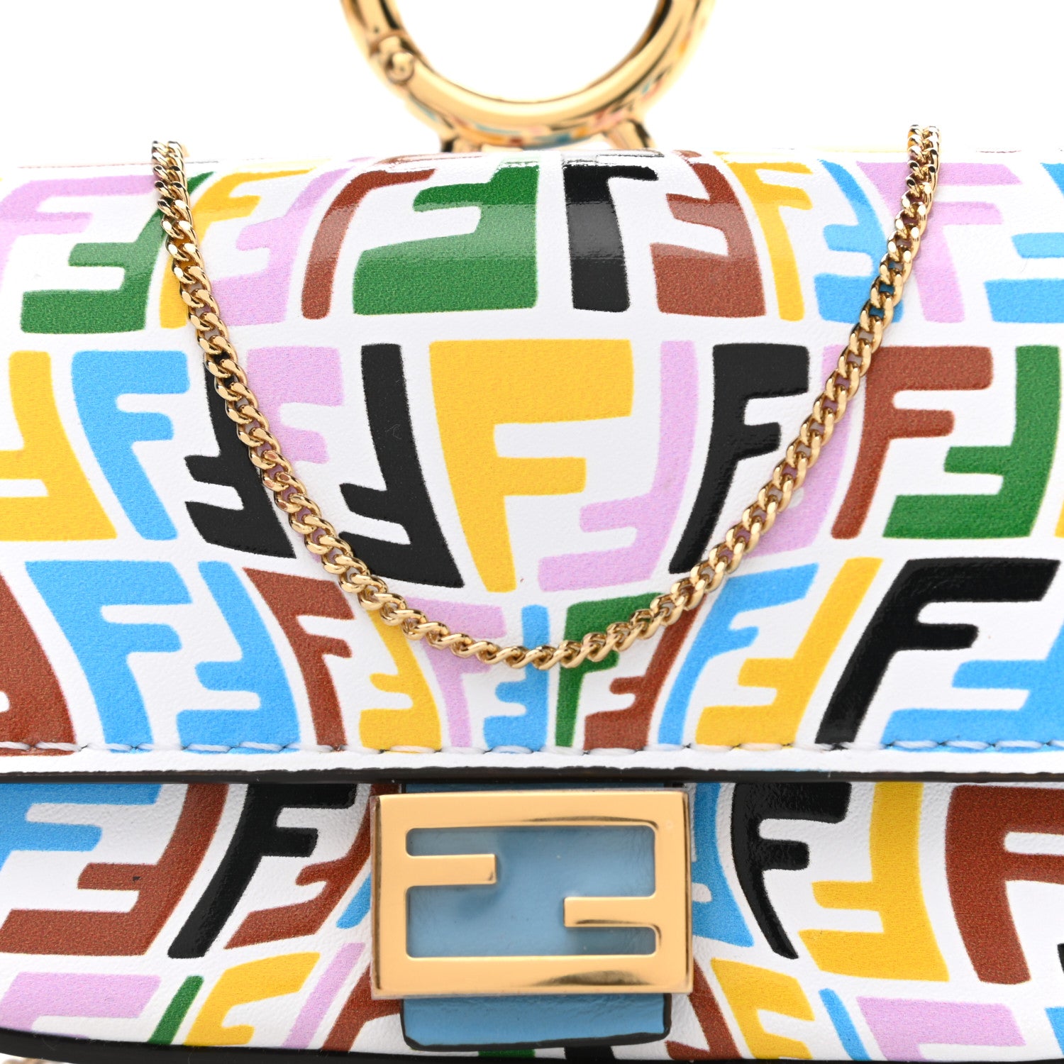 Fendi X SARAH COLEMAN Vitello Liberty Ceylon Micro FF Fish Eye Embossed Nano Baguette Charm Multicolor Cyber Blue 8 of 11