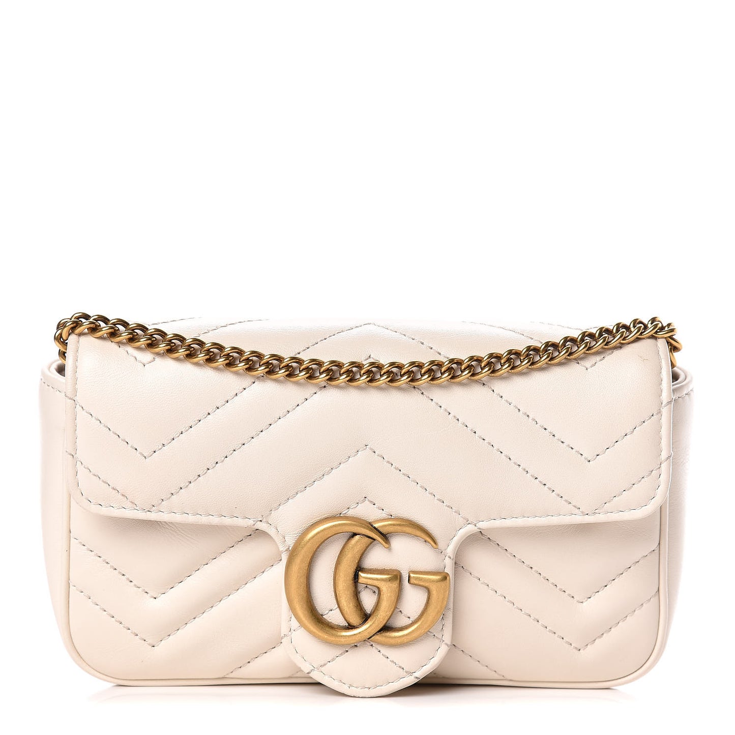 Calfskin Matelasse Super Mini GG Marmont Shoulder Bag White