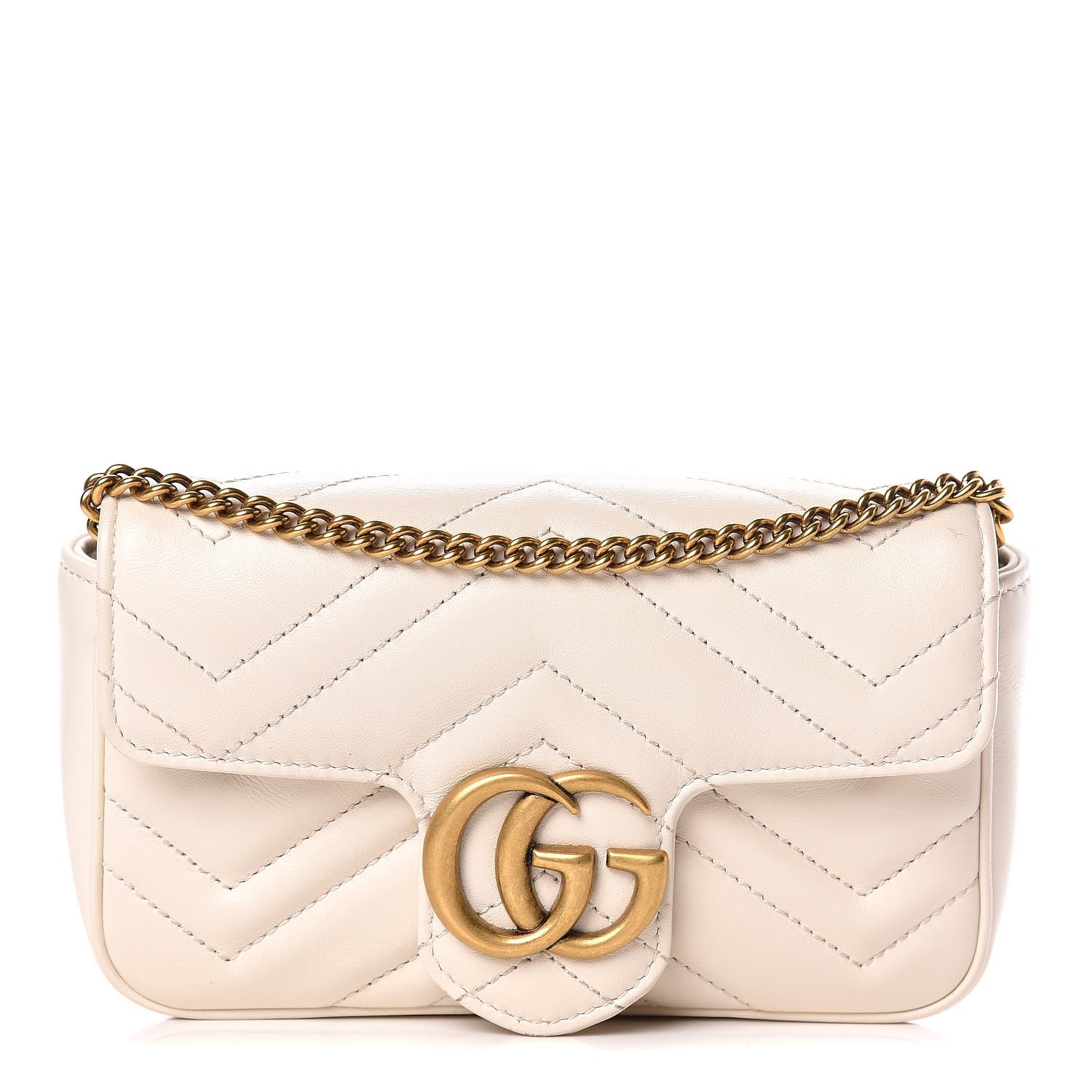 Gucci Calfskin Matelasse Super Mini GG Marmont Shoulder Bag White 1 of 12