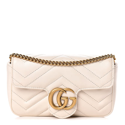 Gucci Calfskin Matelasse Super Mini GG Marmont Shoulder Bag White 1 of 12