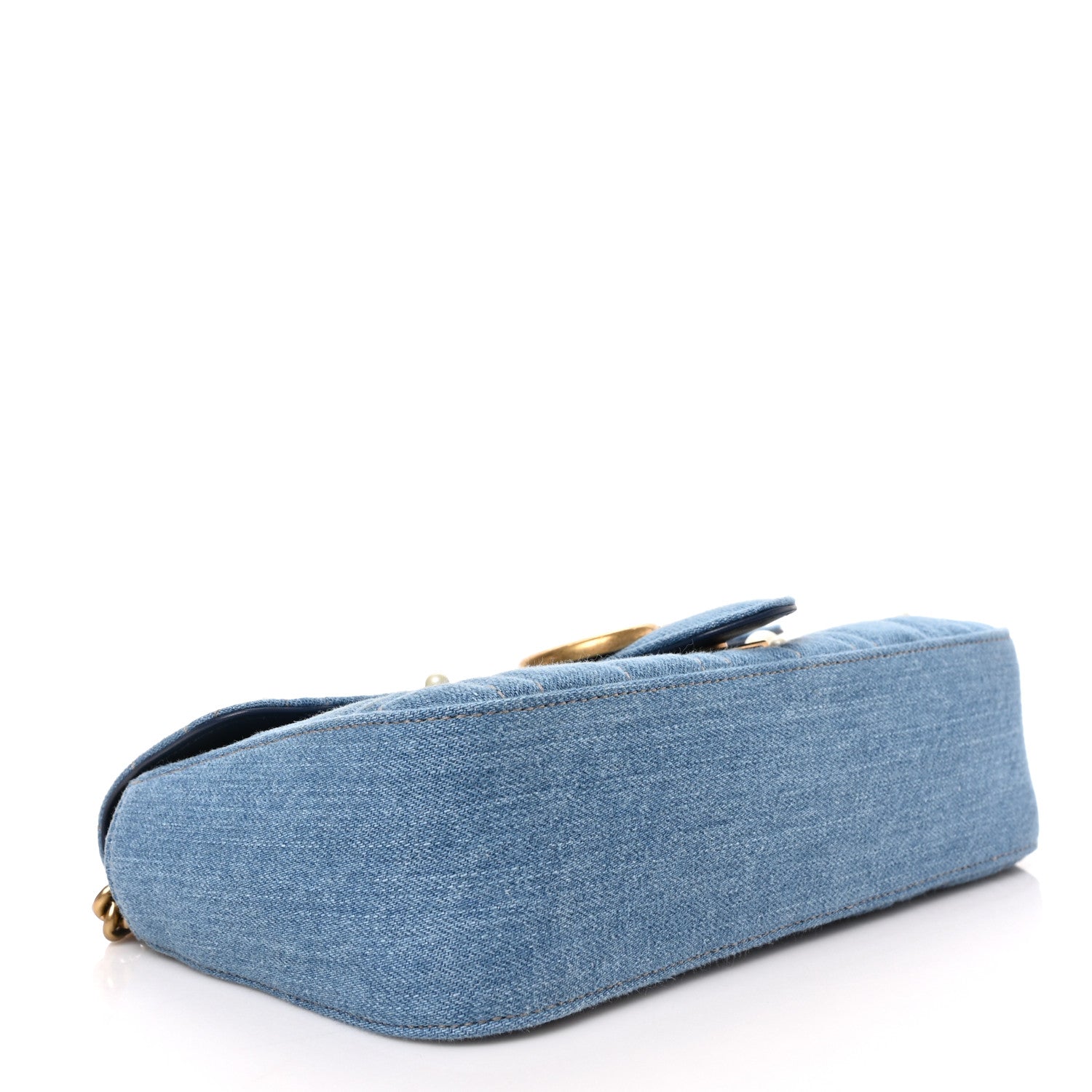 Gucci Denim Matelasse Pearl Studded Small GG Marmont Shoulder Bag Blue 4 of 9