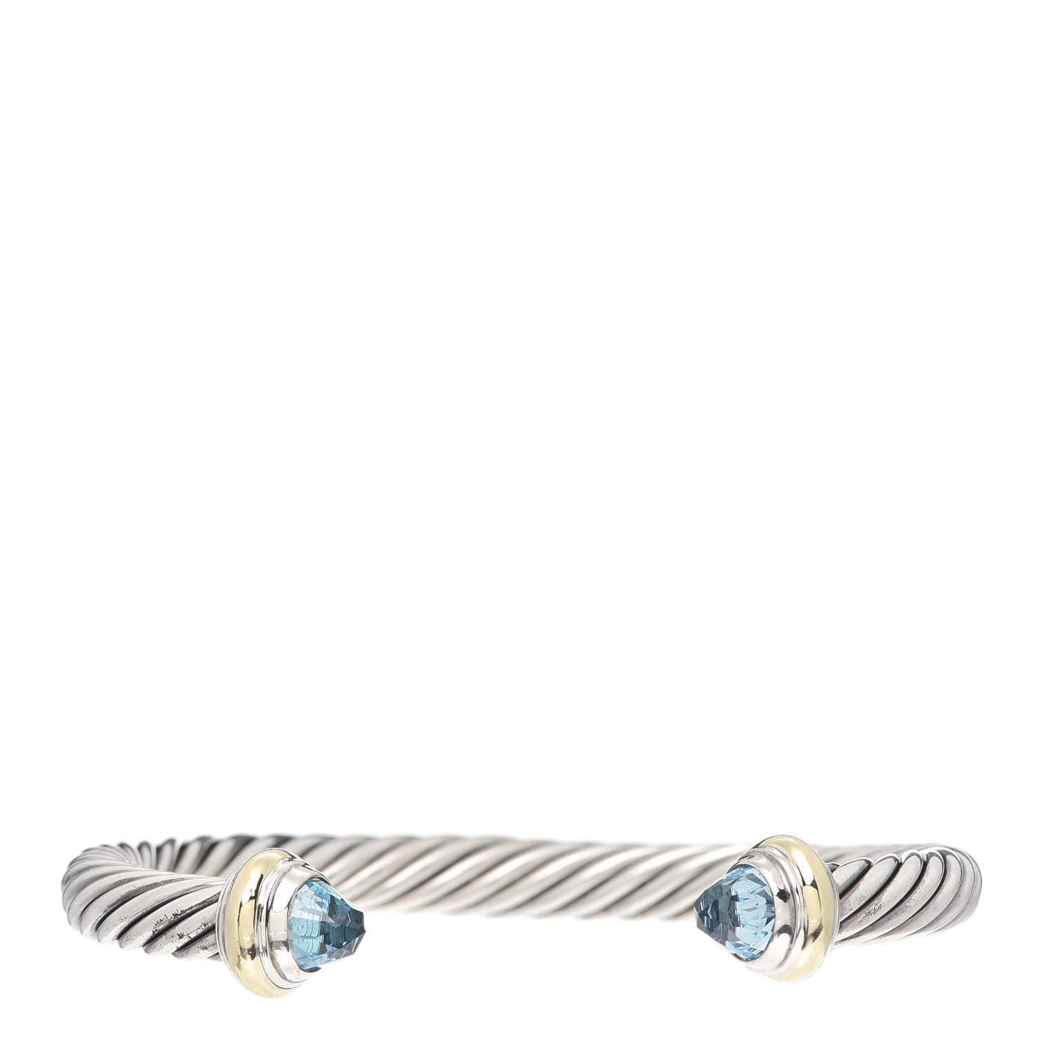 David Yurman Sterling Silver 14K Yellow Gold Blue Topaz 7mm Cable Classics Bracelet 1 of 4