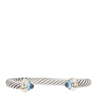 David Yurman Sterling Silver 14K Yellow Gold Blue Topaz 7mm Cable Classics Bracelet 1 of 4