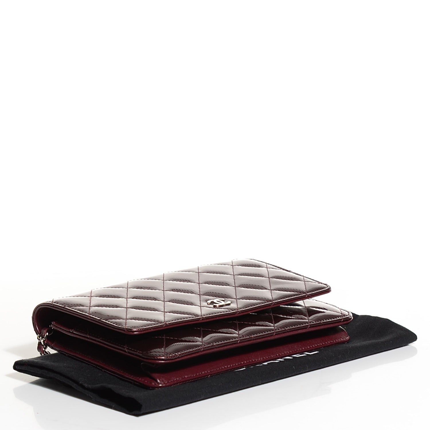 Chanel Striated Patent Quilted Wallet on Chain WOC Bordeaux 4 of 9