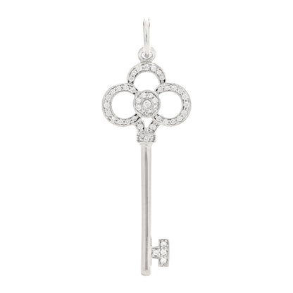 Tiffany 18K White Gold Diamond Mini Crown Key Pendant 1 of 3