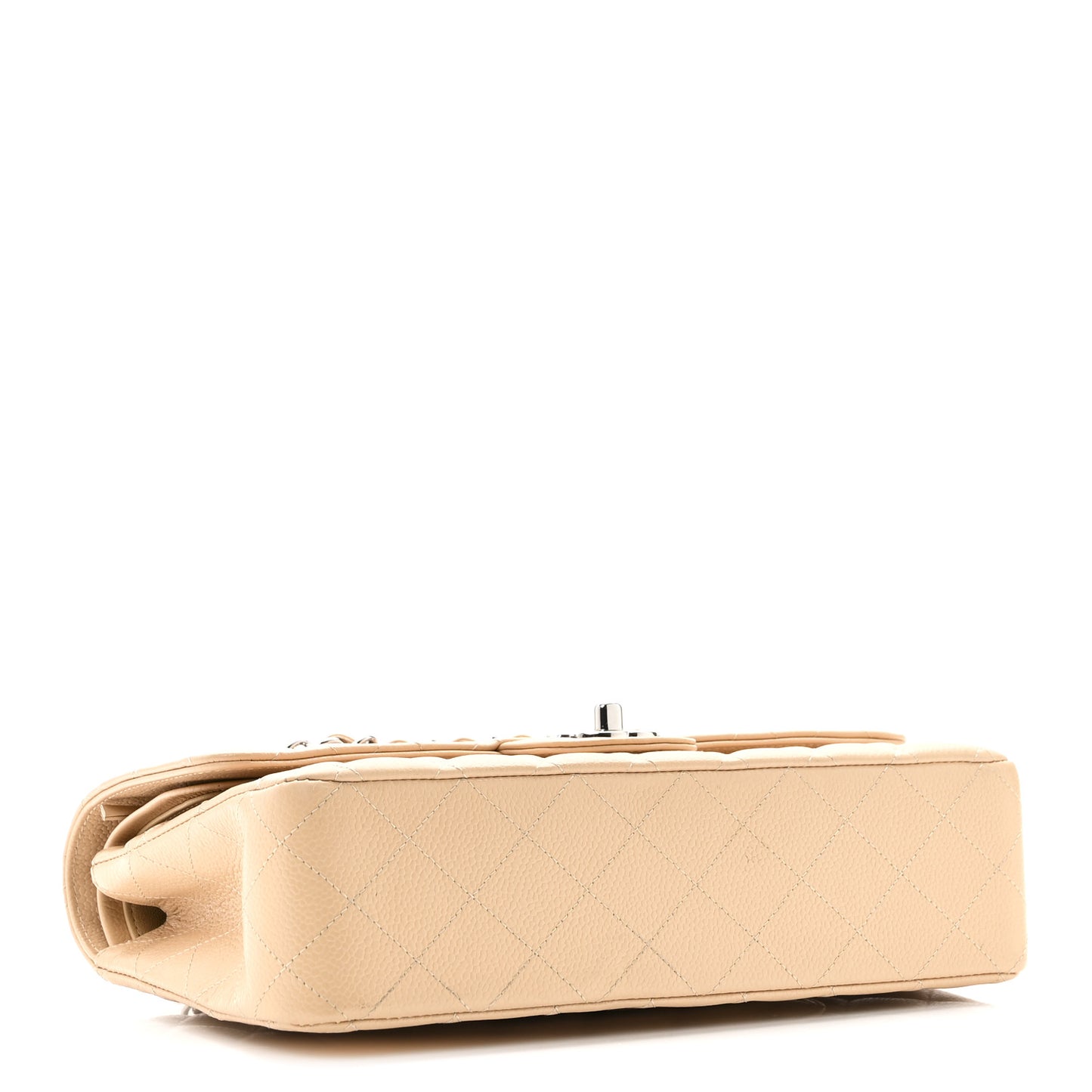 Caviar Quilted Medium Double Flap Beige