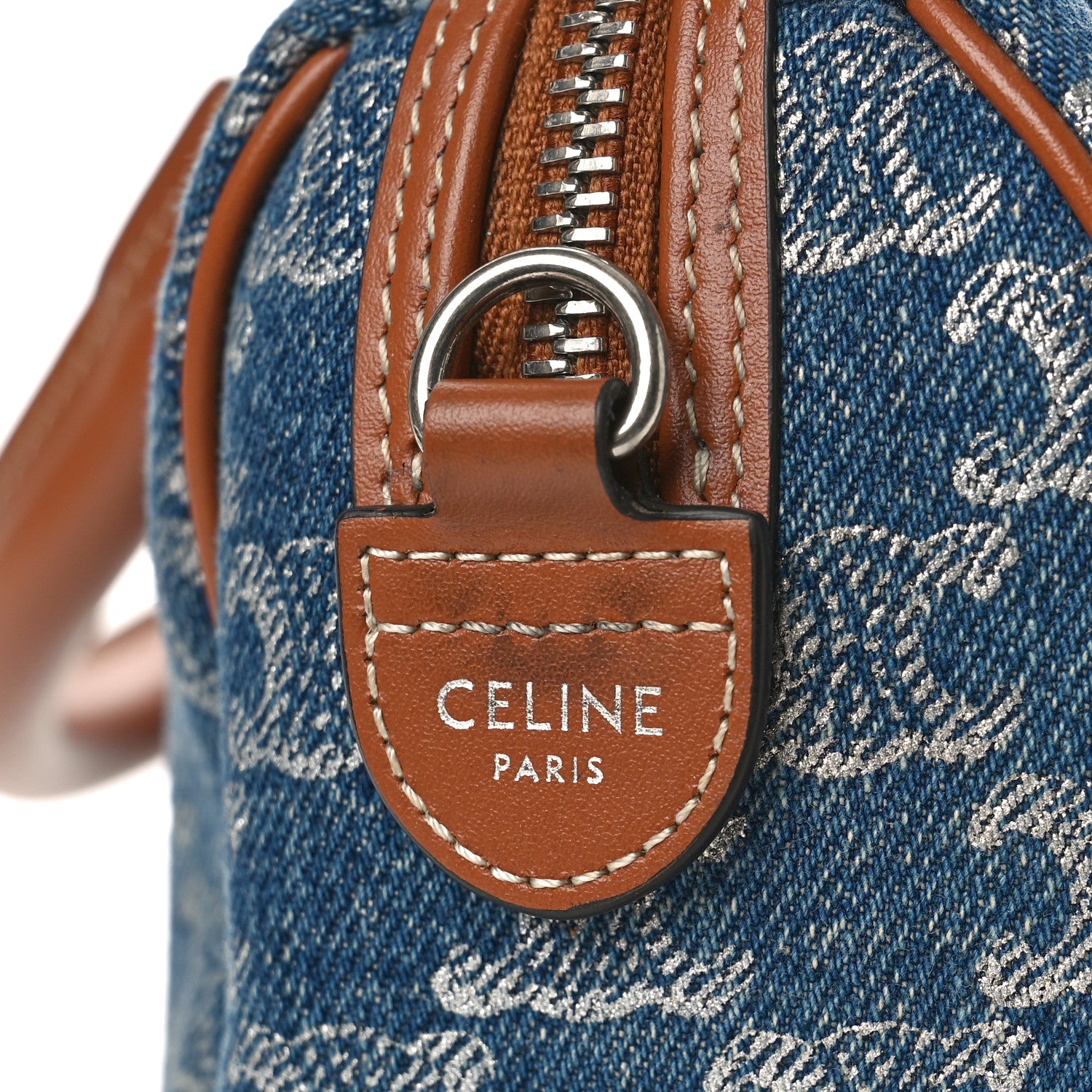 Celine Denim Triomphe All Over Calfskin Small Boston Bag 6 of 8