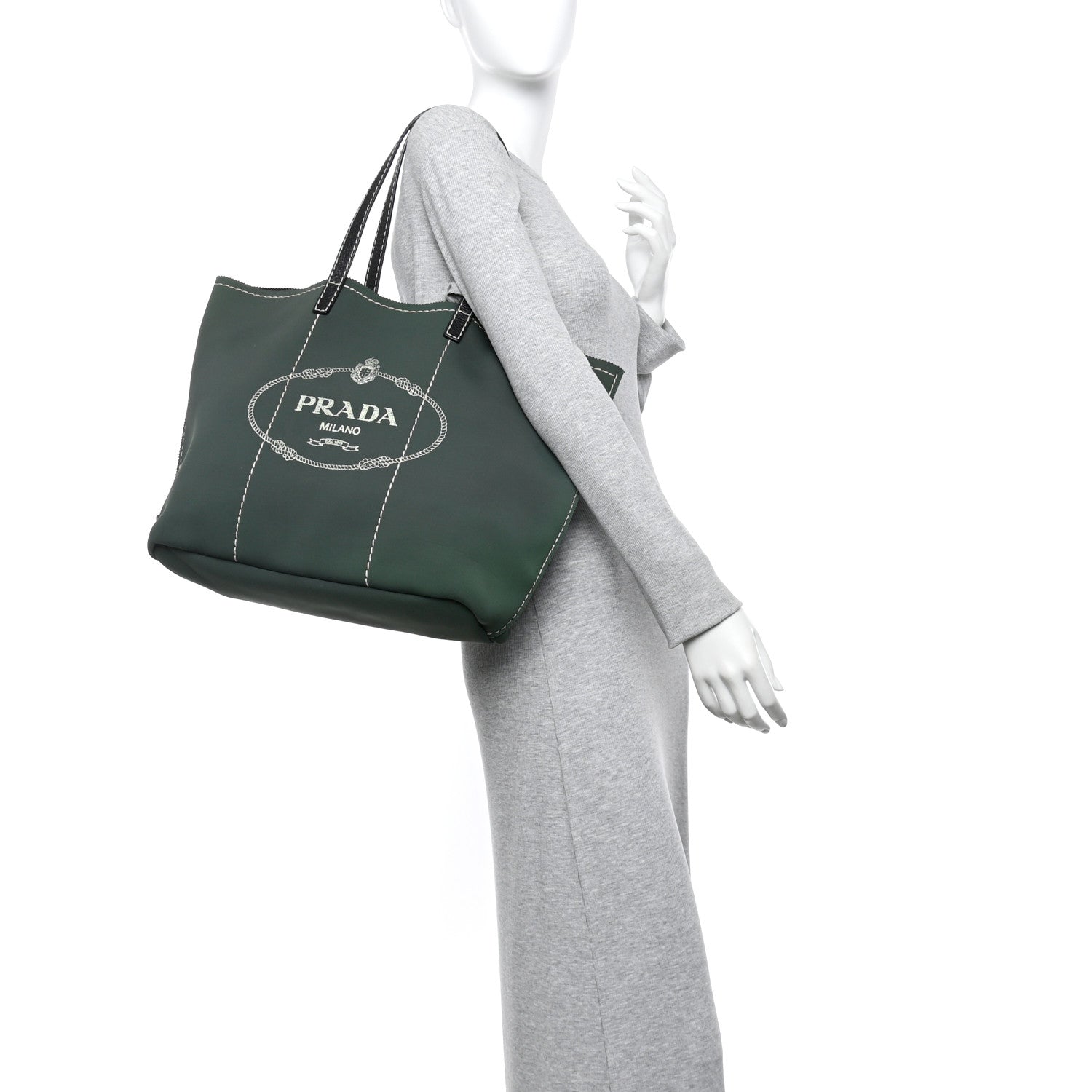 Prada Neoprene Shopping Logo Tote Green 1777354 – FASHIONPHILE