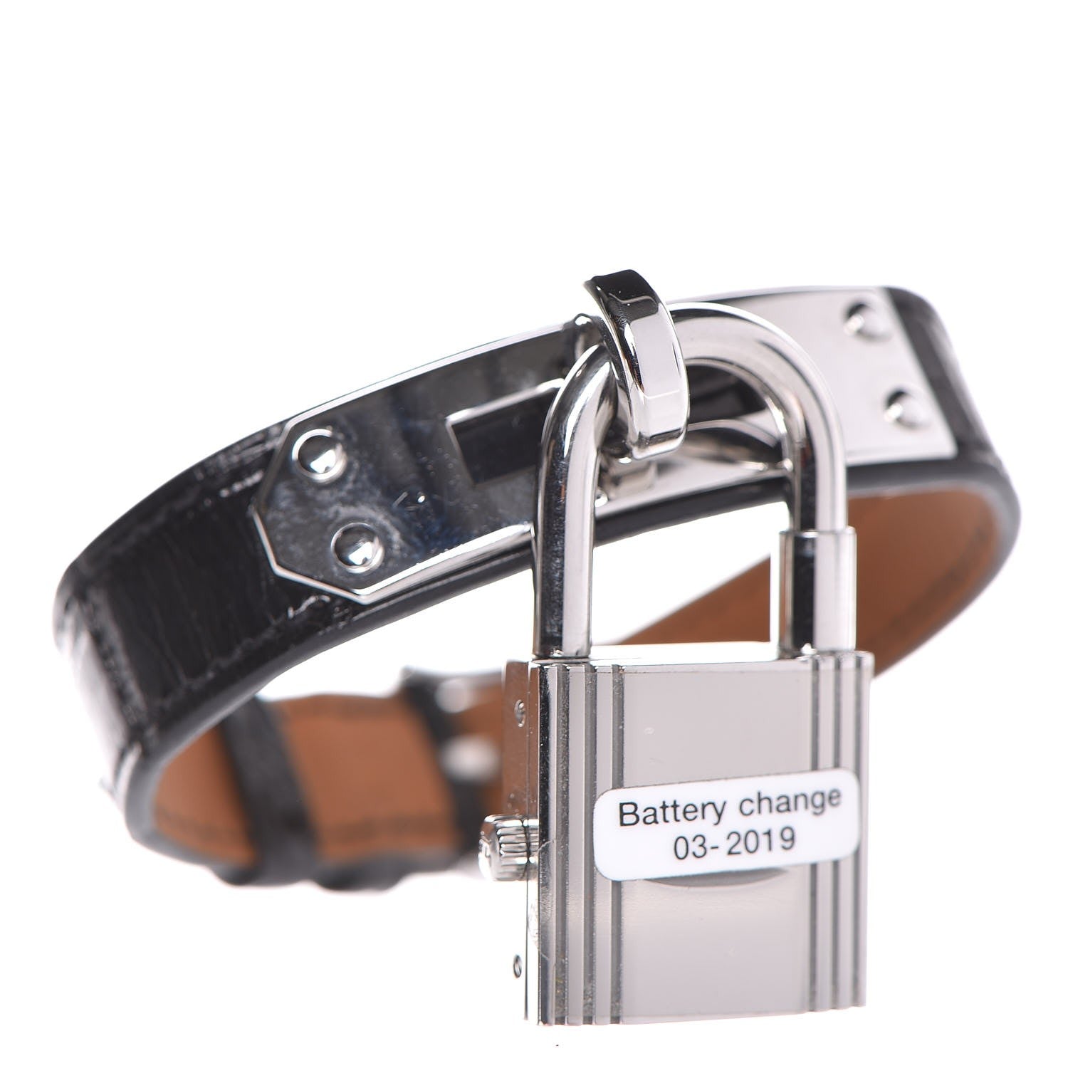 Hermes Stainless Steel Alligator Diamond Mother of Pearl 20mm Kelly Cadena Quartz Watch Noir 4 of 12