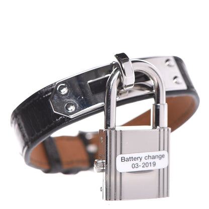 Hermes Stainless Steel Alligator Diamond Mother of Pearl 20mm Kelly Cadena Quartz Watch Noir 4 of 12