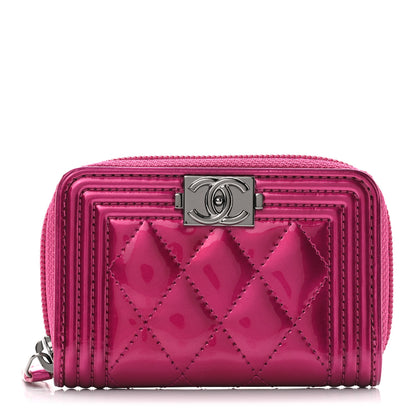 Chanel Metallic Patent Quilted Zip Around Boy Coin Purse Wallet Fuchsia 1 of 8