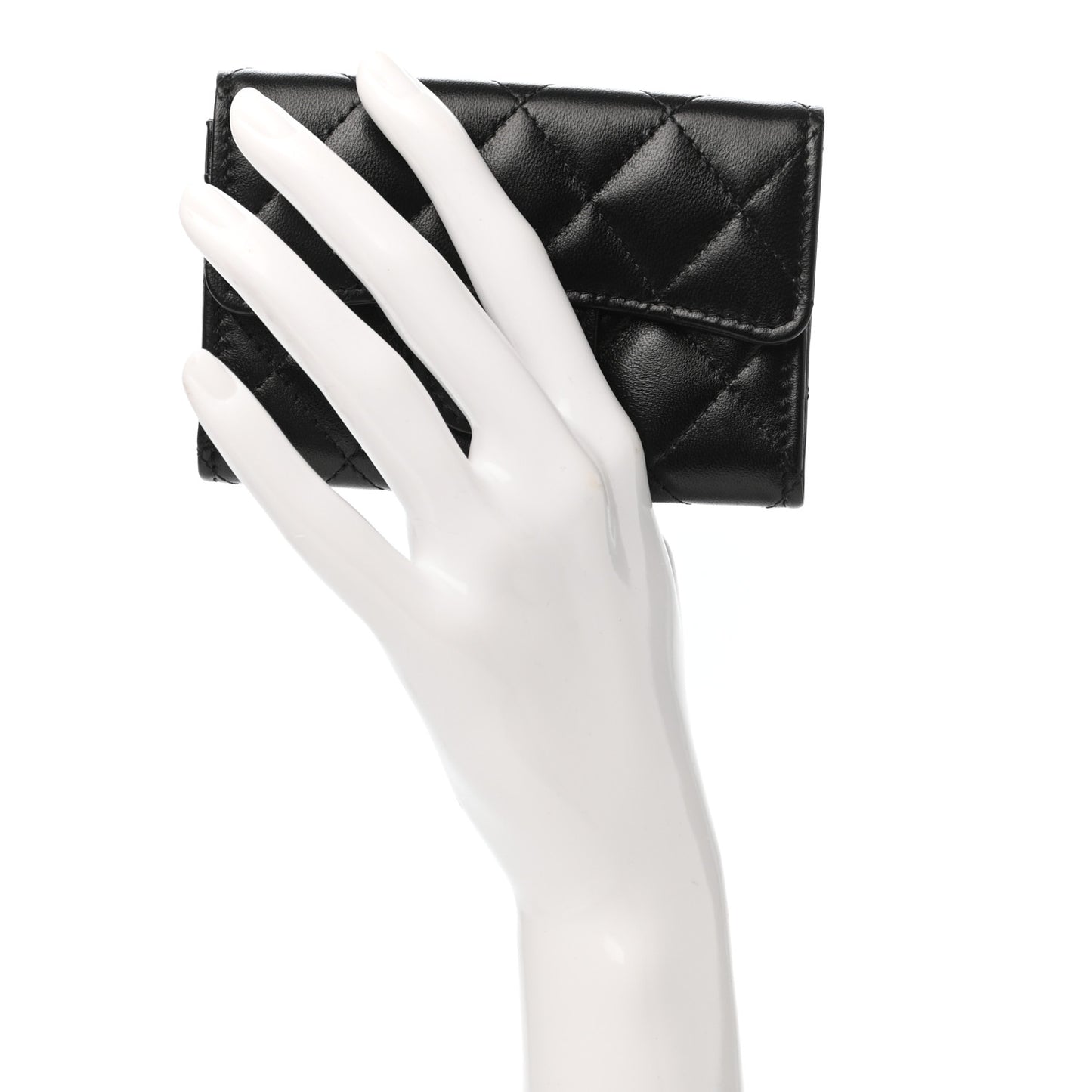 Lambskin Quilted Flap Card Holder Wallet So Black