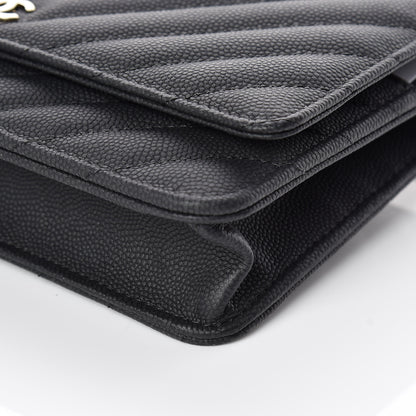 Chanel Caviar Chevron Quilted Wallet On Chain WOC Black 6 of 10
