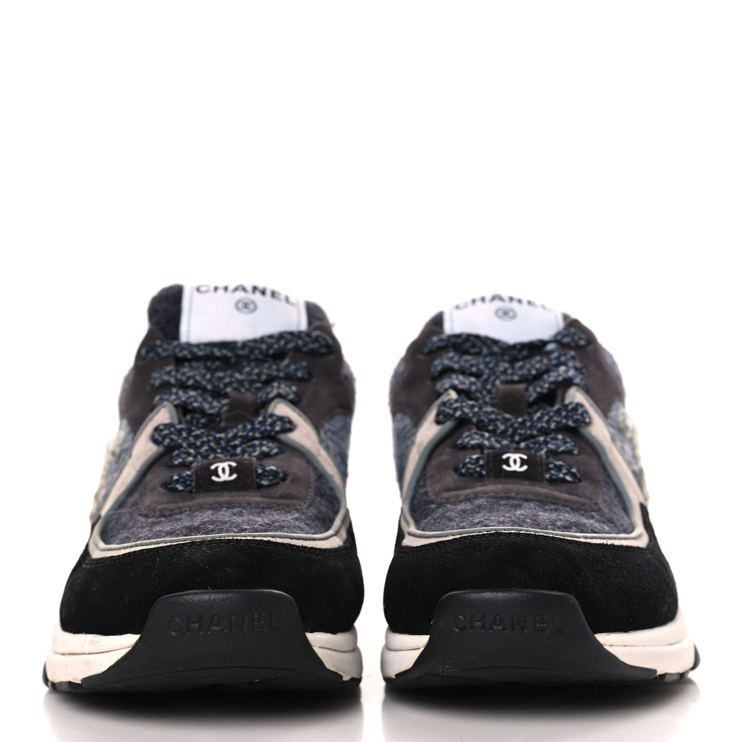 Chanel Fabric Suede Calfskin CC Sneakers 39 Black Grey Dark Grey 2 of 7