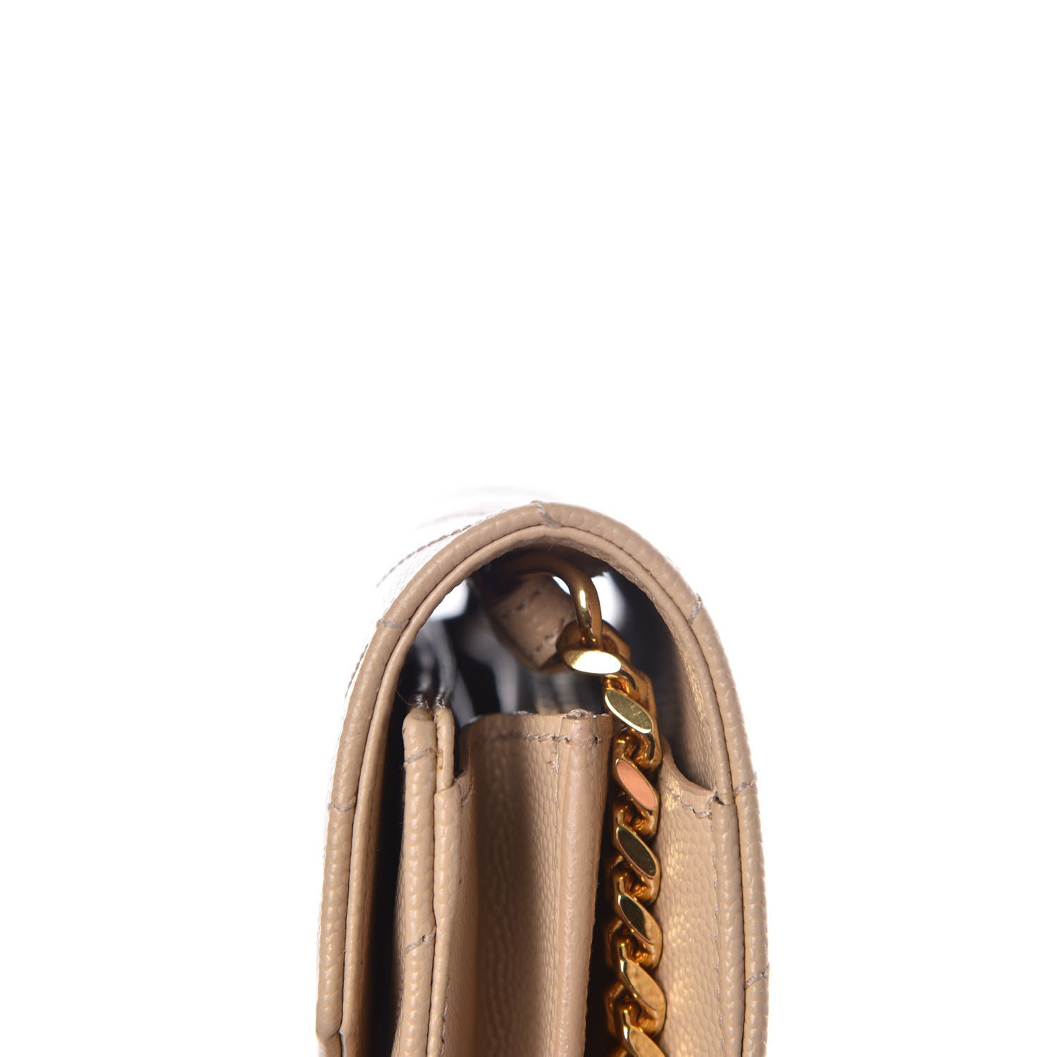 Saint Laurent Grain De Poudre Matelasse Chevron Monogram Chain Wallet Nude Powder 12 of 16