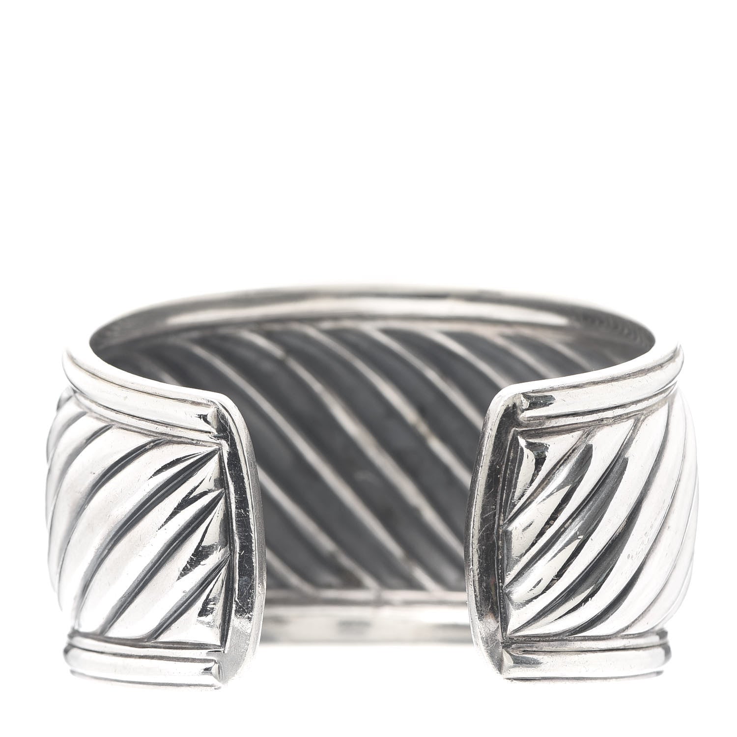 David Yurman Sterling Silver Diamond 41mm Sculpted Cable Cuff Bracelet 3 of 4