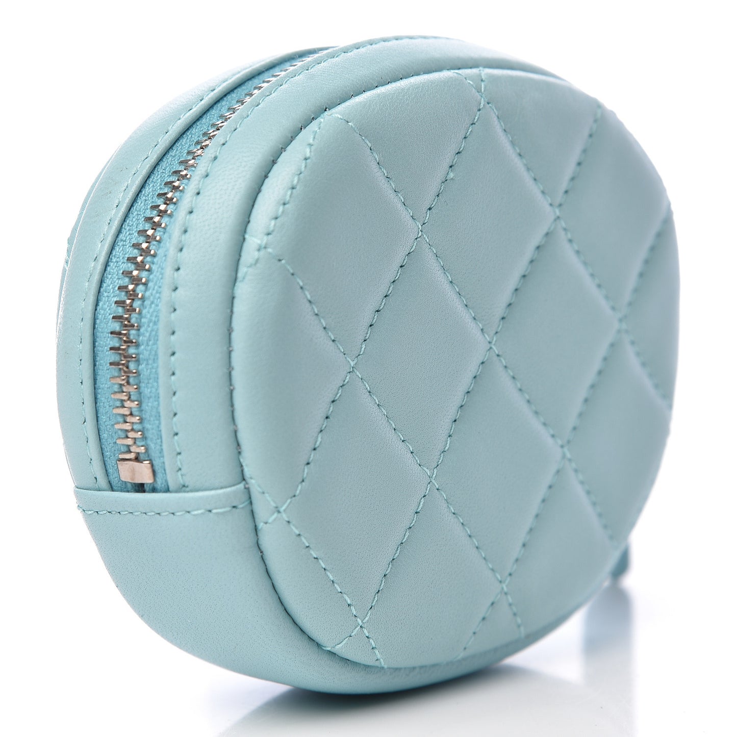 Lambskin Quilted Zip Around Classic Coin Purse Light Blue