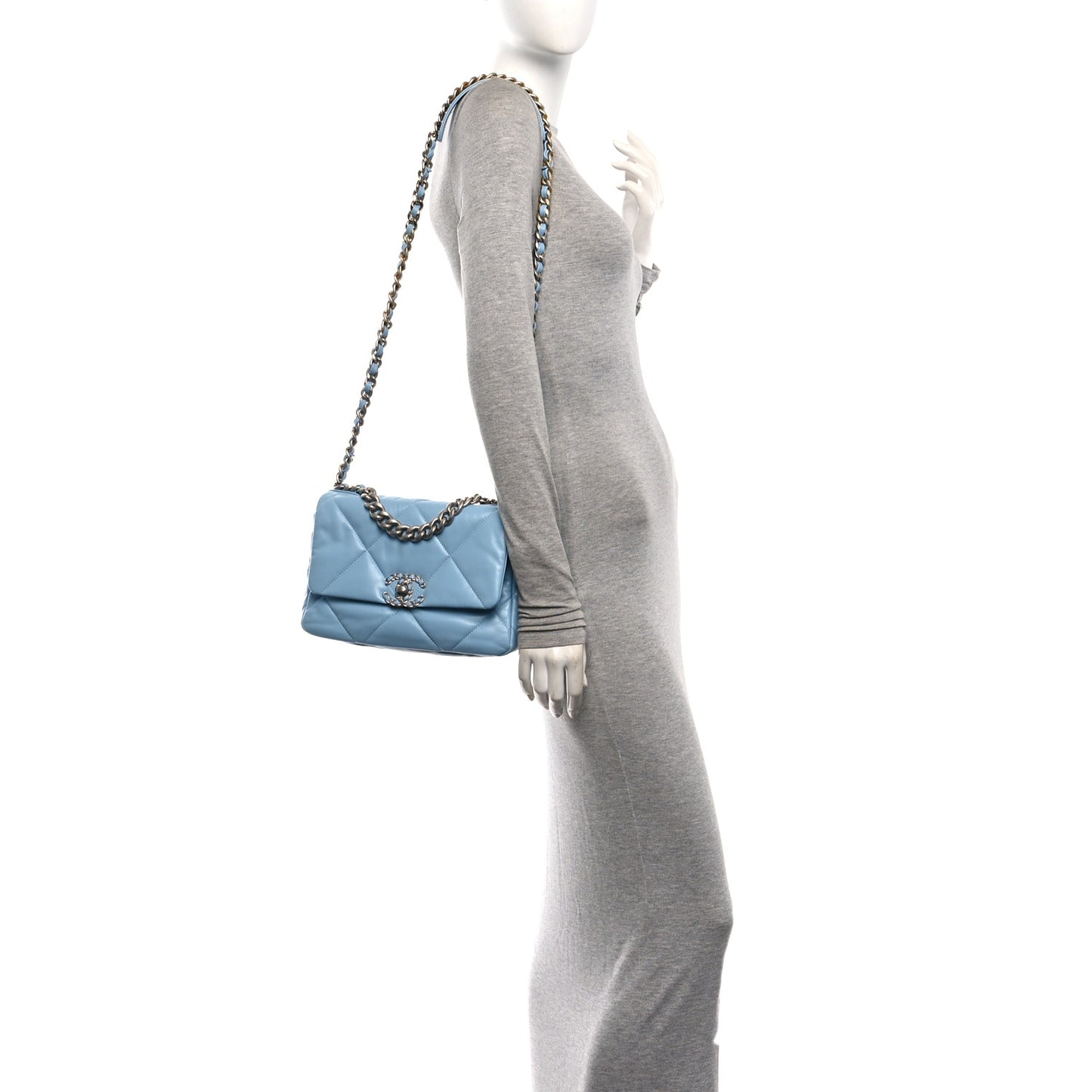 Lambskin Quilted Medium Chanel 19 Flap Light Blue Light Blue