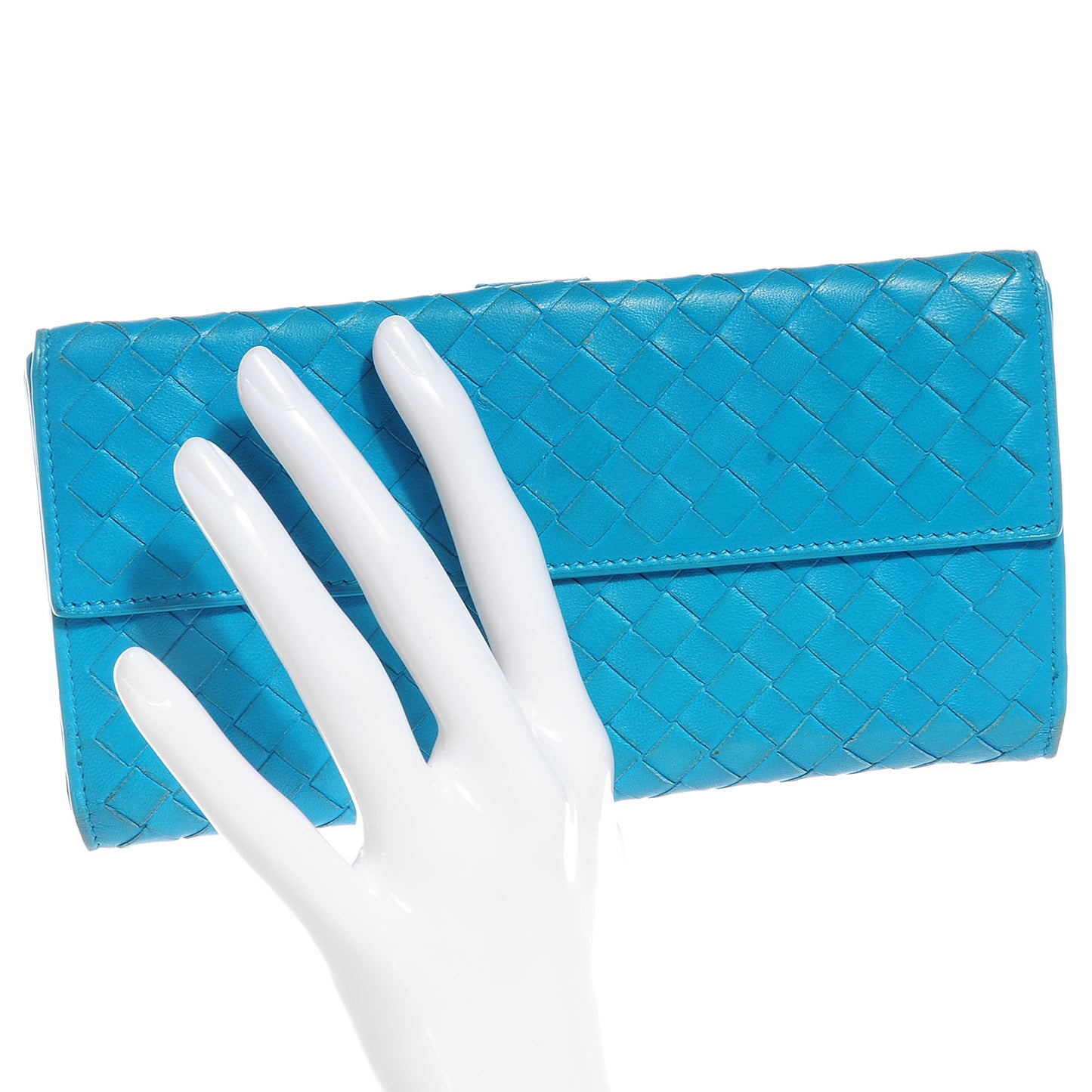 Nappa Intrecciato Continental Flap Wallet Turquoise
