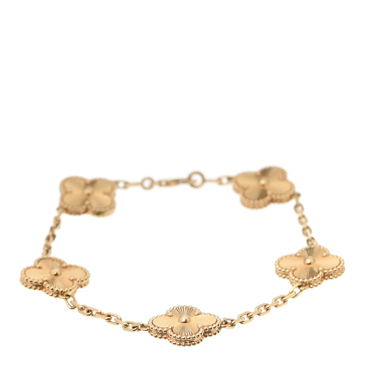 18K Yellow Gold 5 Motifs Guilloche Vintage Alhambra Bracelet