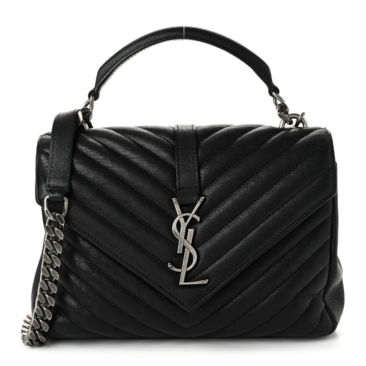 Sheepskin Matelasse Chevron Monogram Medium College Bag Black