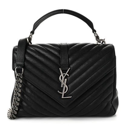 Saint Laurent Sheepskin Matelasse Chevron Monogram Medium College Bag Black 1 of 10
