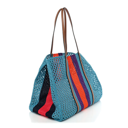 Gucci Raffia Web Woven Interlocking G Tote Blue Multicolor 3 of 11