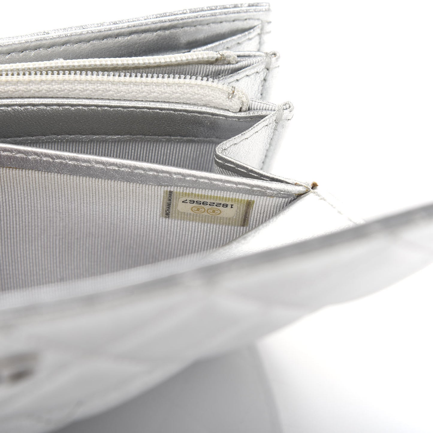 Metallic Lambskin Long Flap Wallet Silver