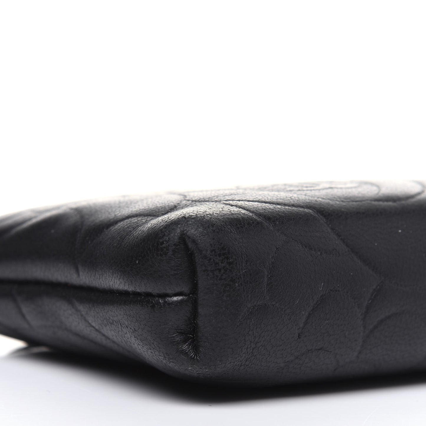 Lambskin Camellia Embossed Key Holder Case Black