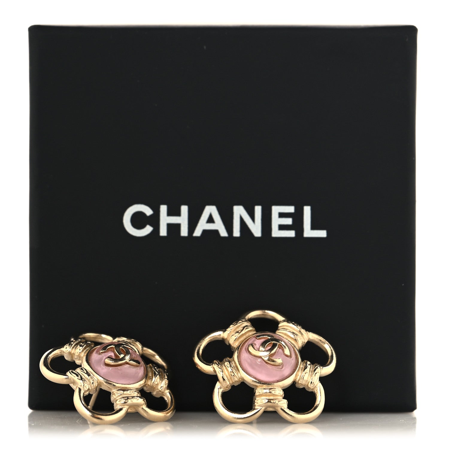 Chanel Resin CC Flower Earrings Gold Pink 5 of 5