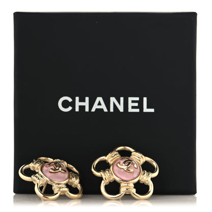 Chanel Resin CC Flower Earrings Gold Pink 5 of 5