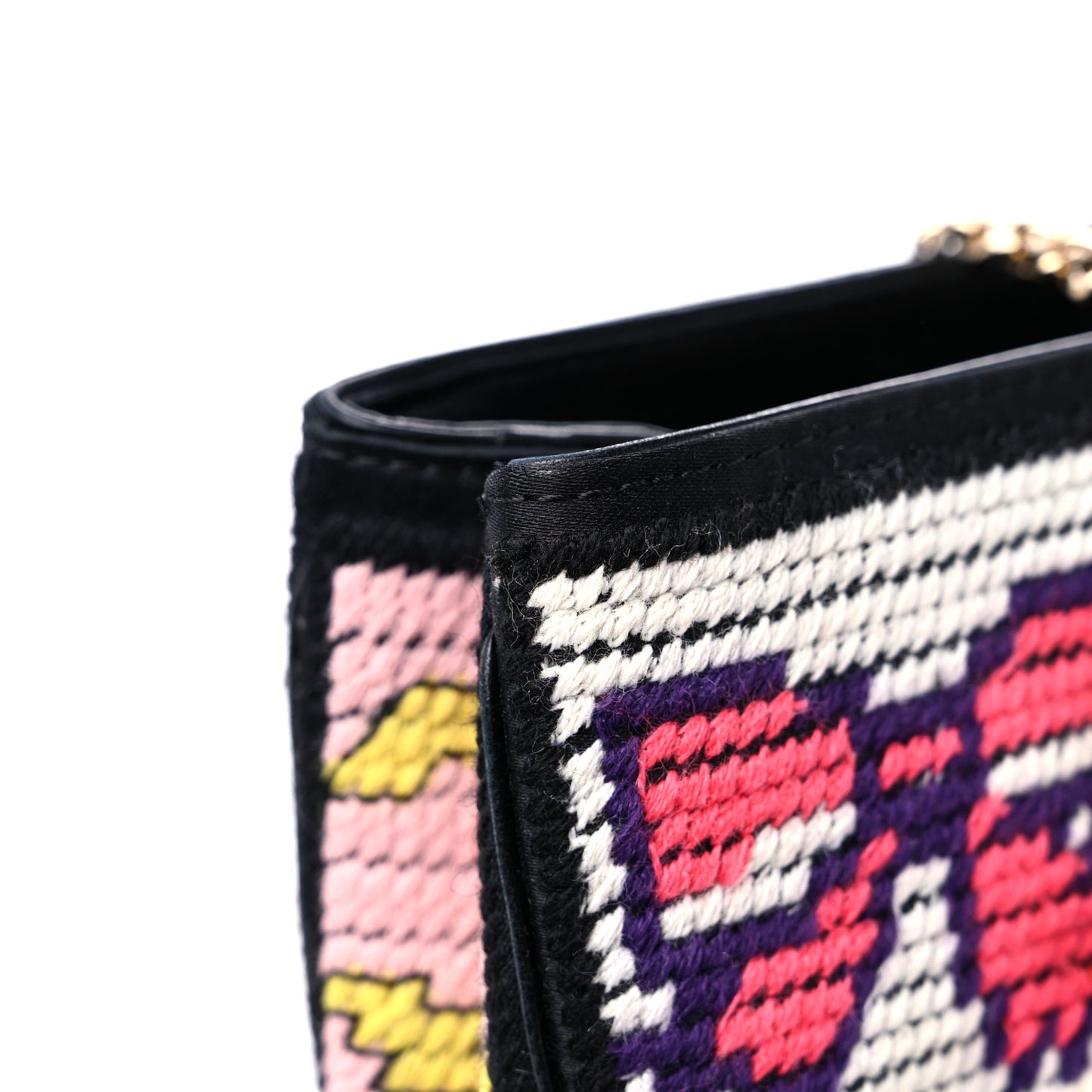Needlepoint Precious Symbols Shoulder Bag Black