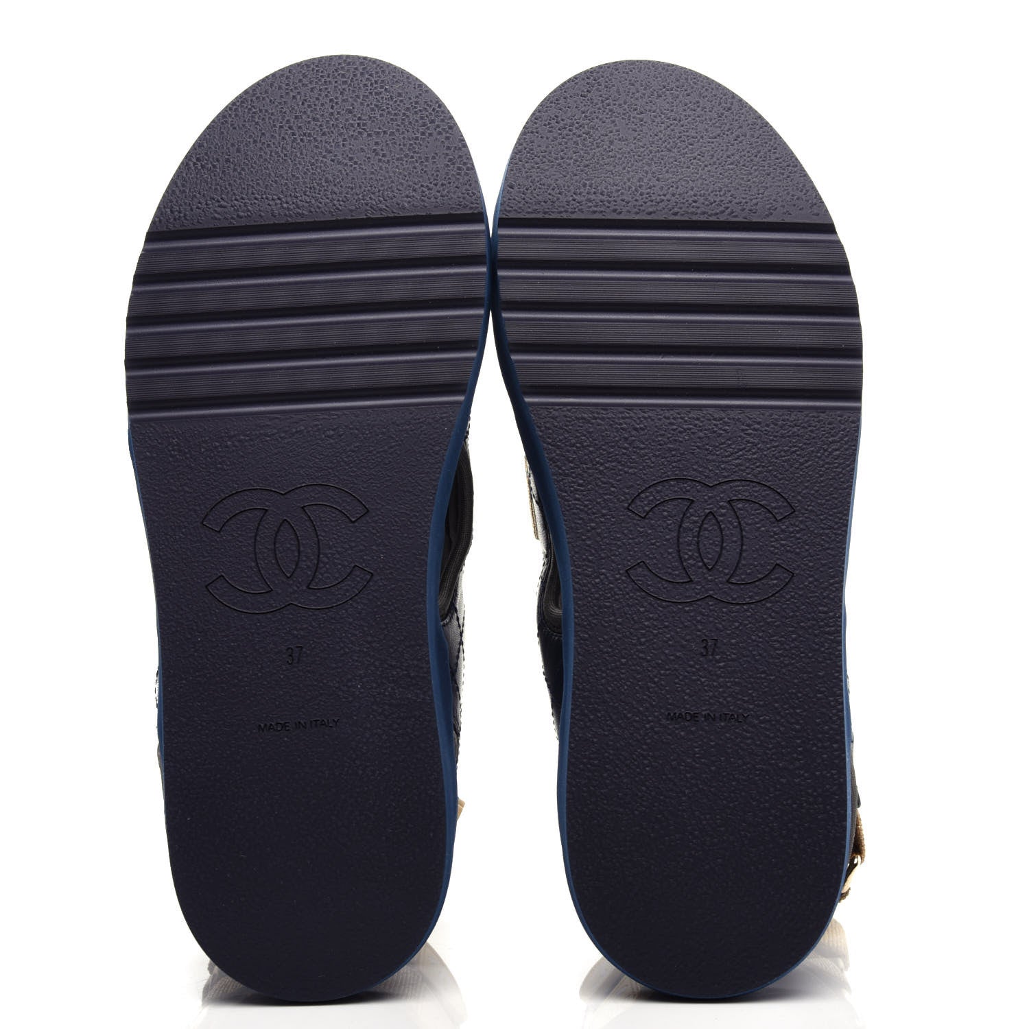 Chanel Goatskin Fabric TPU Gladiator Sandals 37 Navy Dark Grey Yellow 6 of 11