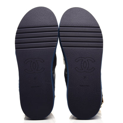 Chanel Goatskin Fabric TPU Gladiator Sandals 37 Navy Dark Grey Yellow 6 of 11