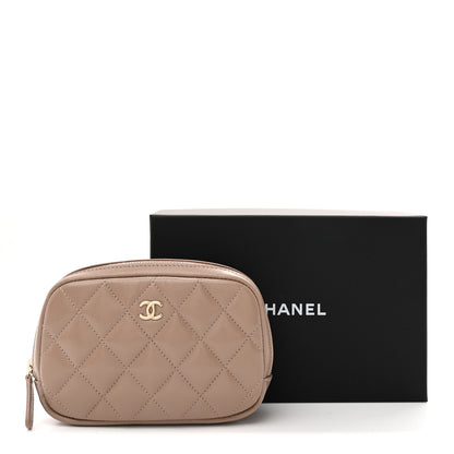 Chanel Lambskin Quilted Small Curvy Pouch Cosmetic Case Dark Beige 8 of 8